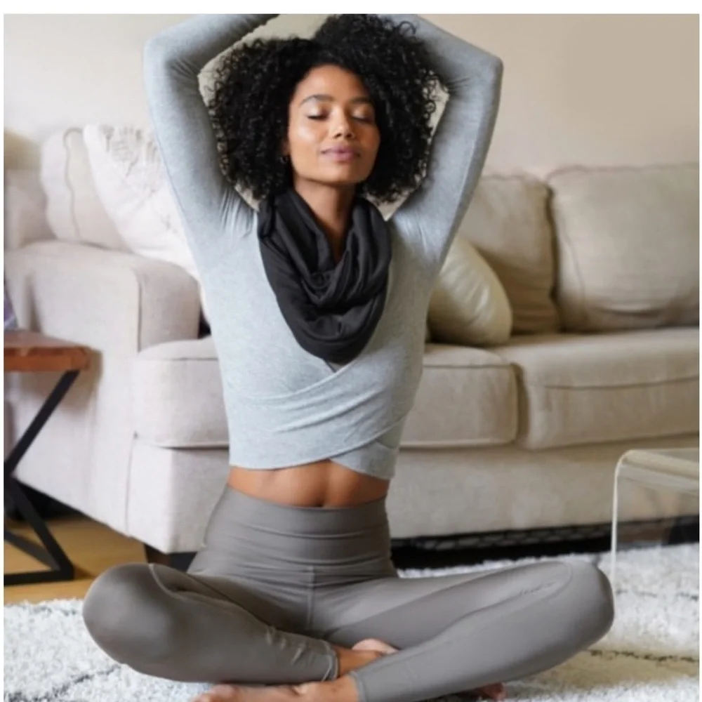 Beyond Yoga Hidden Zipper Cell Phone Pocket Infinity Scarf‎ in Black Jersey Knit